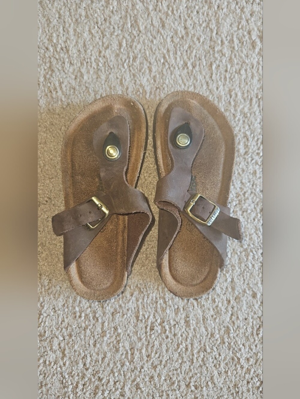 Kids Brown Suede Toe-Post Sandals with Buckle